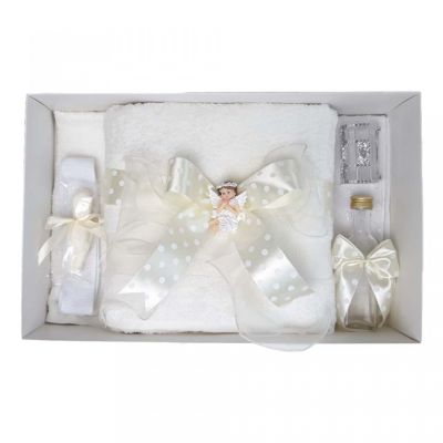 Trusou botez Unisex cu decor ingeras si fundita ivoire cu buline Denikos® 31 NKO1620