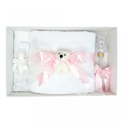 Trusou de botez fundita roz cu buline fetita si decor cu ursulet Denikos&reg; 35 NKO1616