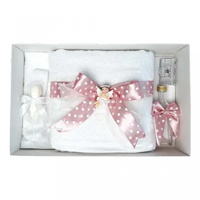 Trusou botez fundita roz pudra cu buline si cu ingeras Denikos&reg; 33 pentru Fete - NKO1618