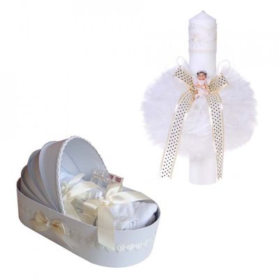 Pachet trusou pentru botez model landou si lumanare botez Unisex Denikos® 113 decor ivoire - NKO1668
