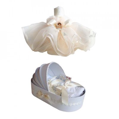 Set Trusou botez cu lumanare rochita ingeras Unisex decor ivoire Denikos® 129 - NKO1684