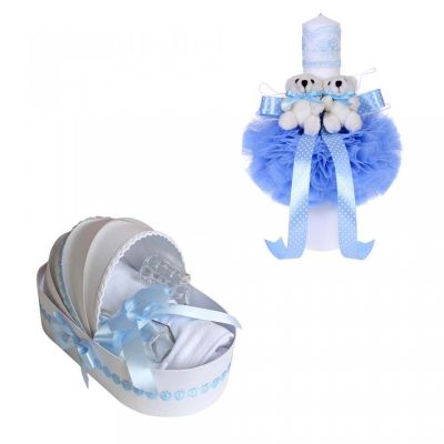 Pachet Trusou botez in landou si lumanare cu ursuleti pentru Baietel Denikos® 40 - NKO1554