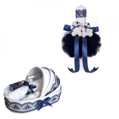 Pachet Trusou botez in landou si lumanare glob cu ursuleti Baieti decor bleumarin Denikos® 156 NKO1711