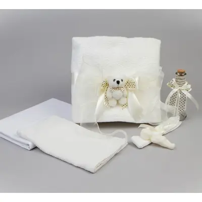 Trusou de botez ivory cu ursulet Unisex NK0006 NKO972