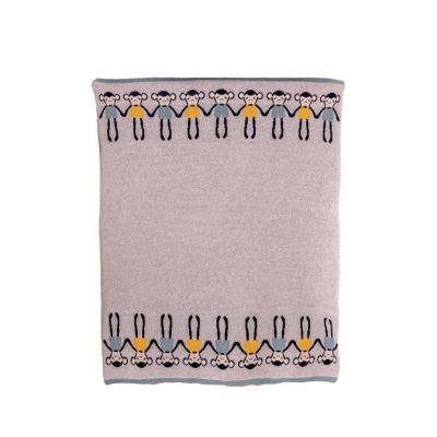 Paturica tricotata din bumbac gri cu maimute colorate tnabg019