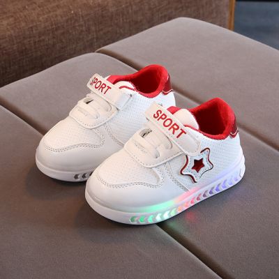 Adidasi albi cu rosu sidefat cu luminite in talpa MDNG10-1-p31.Marimea 22