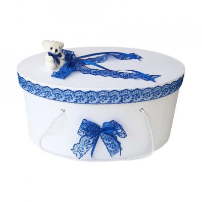 Cutie trusou botez dantela albastra si ursulet baieti Denikos® 393 NKO1950