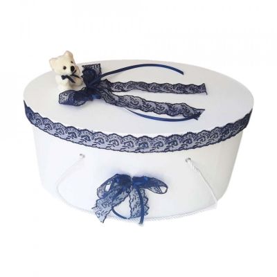 Cutie trusou botez pentru baieti cu dantela bleumarin si ursulet Denikos® 395 NKO1952