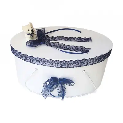Cutie trusou botez pentru baieti cu dantela bleumarin si ursulet Denikos&reg; 395 NKO1952