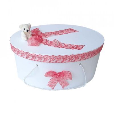 Cutie trusou botez dantela corai si ursulet pentru fete Denikos® 396 NKO1953