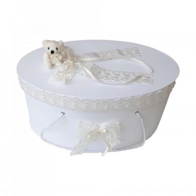 Cutie trusou botez dantela crem / ivoire si ursulet Unisex Denikos® 397 NKO1954