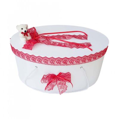 Cutie trusou botez dantela rosie pentru fete si ursulet Denikos® 399 NKO1956