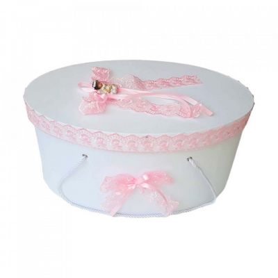 Cutie trusou botez pentru fata cu dantela roz si ingeras Denikos® 391 NKO1948