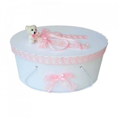 Cutie trusou botez de fete cu dantela roz si ursulet Denikos® 401 NKO1958