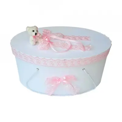 Cutie trusou botez de fete cu dantela roz si ursulet Denikos&reg; 401 NKO1958