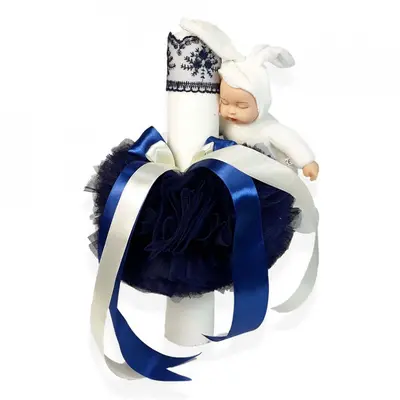 Lumanare botez jucarie iepuras Baieti cu decor bleumarin Denikos® 403 NKO1960