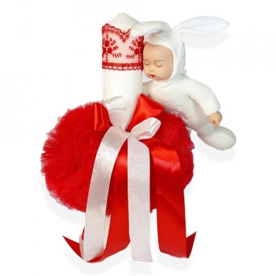 Lumanare botez jucarie iepuras pentru fetita decor rosu Denikos® 404 NKO1961