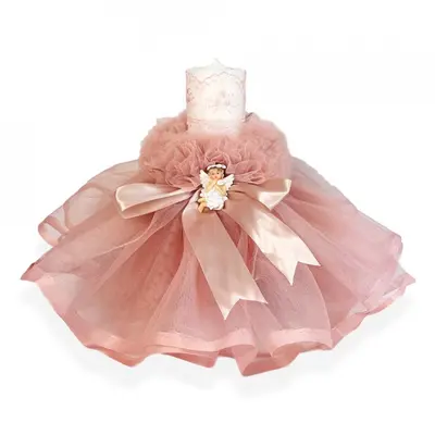 Lumanare botez dusty rose pentru fetite cu fundita asortata si ingeras Denikos® 410 NKO1967