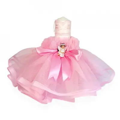 Lumanare de botez  pentru fetite cu decor rochita roz, fundita si ingeras Denikos® 411 NKO1968