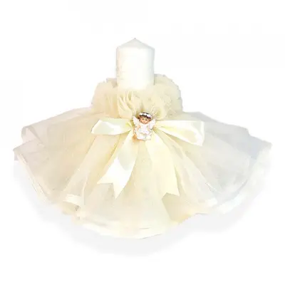 Lumanare botez tul crem si fundita asortata cu ingeras Unisex Denikos® 409 NKO1966