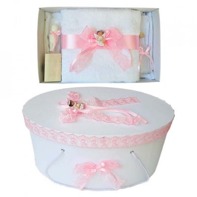 Set trusou botez Fetite si cutie trusou cu Ingeras si dantela roz Denikos® 454 NKO2011