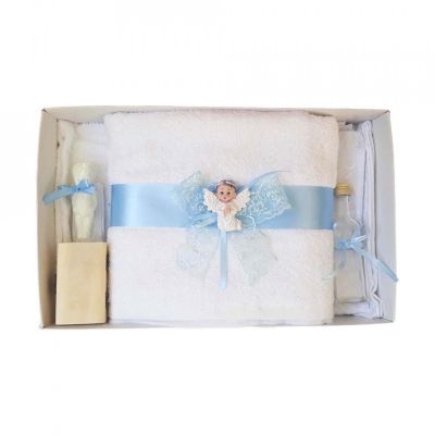 Trusou unisex pentru botez Baiat cu dantela bleu si ingeras Denikos® 425 -  NKO1982