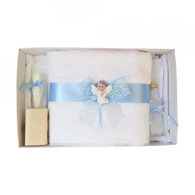 Trusou unisex pentru botez Baiat cu dantela bleu si ingeras Denikos&reg; 425 -  NKO1982