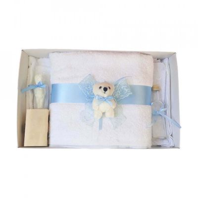 Trusou de botez cu dantela bleu pentru Baietel si ursulet Denikos® 435 - NKO1992