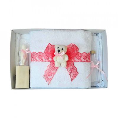 Trusou de botez dantela corai si ursulet pentru Fetite Denikos® 439 - NKO1996