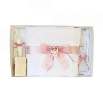 Trusou de botez Denikos 432 cu dantela dusty rose si ingeras pentru Fetite - NKO1989