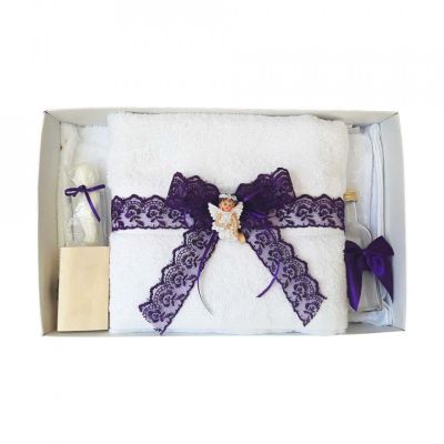 Trusou botez penteu fata cu decor dantela mov si ingeras Denikos® 430 NKO1987