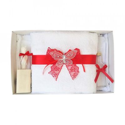 Trusou de botez cu decro dantela rosie si fluturas Denikos® 419 pentru Fetita - NKO1976