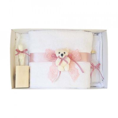 Trusou botez pentru Fetite cu dantela roz prafuit si ursulet Denikos® 443 -  NKO2000