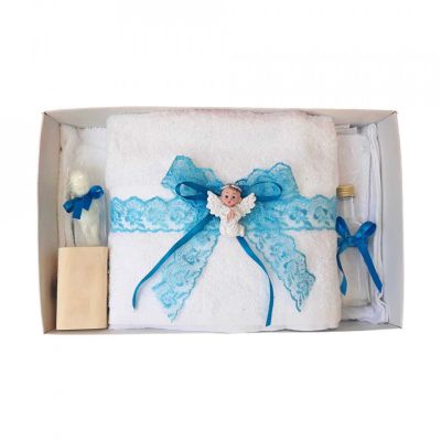 Trusou de botez Unisex pentru copii cu dantela turcoaz si ingeras Denikos® 423 - NKO1980