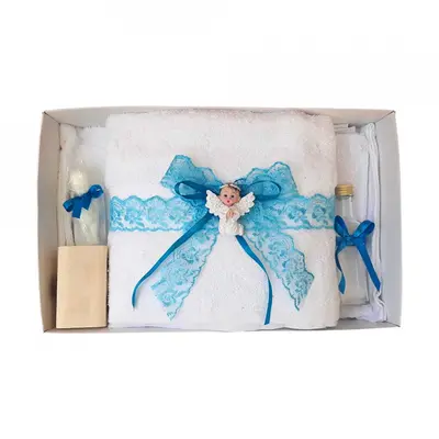 Trusou de botez Unisex pentru copii cu dantela turcoaz si ingeras Denikos&reg; 423 - NKO1980