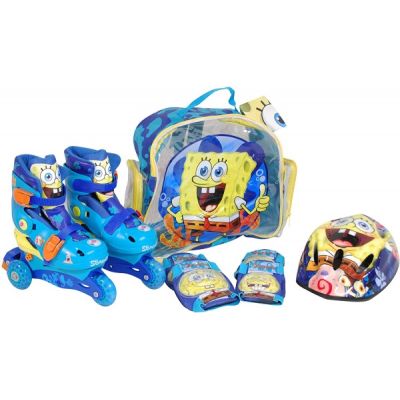 Role copii Saica reglabile 35-38 Sponge Bob cu protectii si casca in ghiozdan - SOLSA8331G
