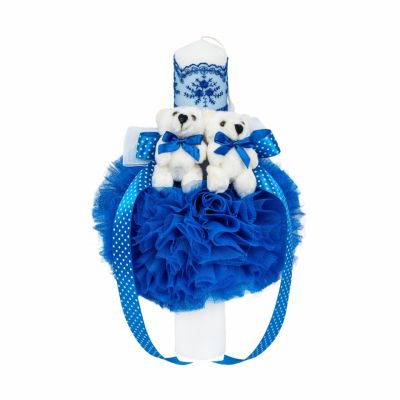 Lumanare botez cu 2 ursuleti decor albastru pentru Baiat Denikos® 523 NKO2054