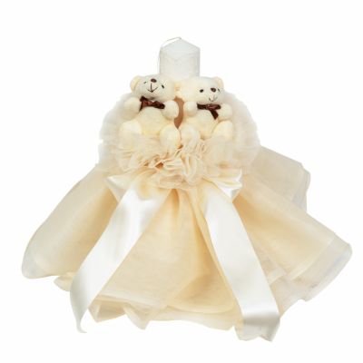 Lumanare de botez Unisex cu ursuleti si tul decor ivoire Denikos® 537 NKO2068