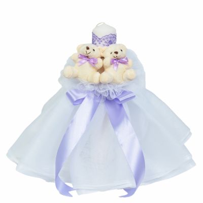 Lumanare de botez Fete cu tul decor Lila si ursuleti Denikos® 533 NKO2064