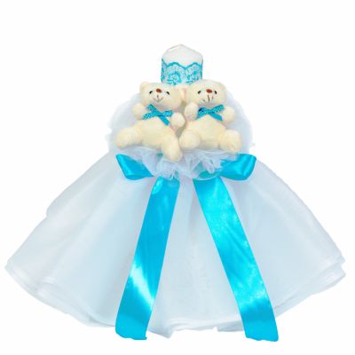 Lumanare pentru botez Fetite cu tul decor turcoaz si ursuleti Denikos® 536 NKO2067