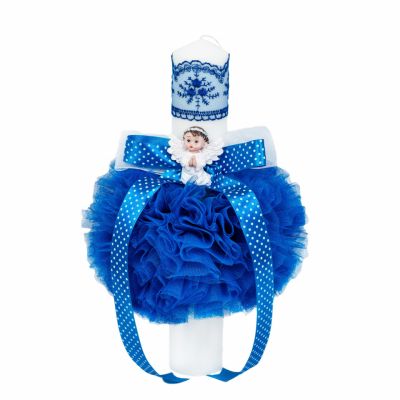 Lumanare botez glob cu ingeras pentru baieti decor albastru Denikos® 516 NKO2047