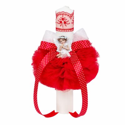 Lumanare pentru botez glob cu ingeras si decor Rosu pentru fete Denikos® 521 NKO2052