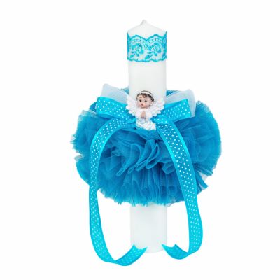 Lumanare botezglob cu ingeras decor turcoaz pentru Baiat Denikos® 522 NKO2053