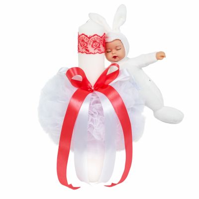 Lumanare botez jucarie iepuras cu decor Corai pentru fata Denikos® 513 NKO2044
