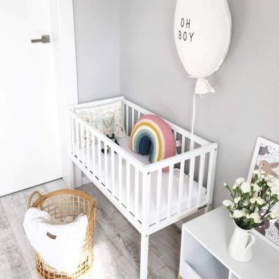 Patut Mic, Co-sleeping Din Lemn, Classic Alb Cu Saltea Cocos Spuma Cocos 90 X 40 X 7 Cm Pjbbedside_white