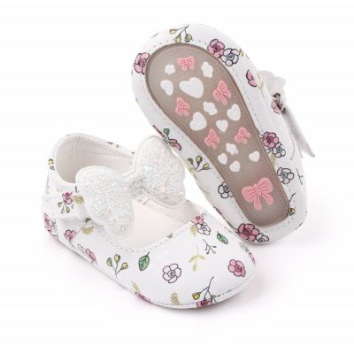 Pantofiori albi cu floricele si fundita LId2362-2-p9.0-3 luni