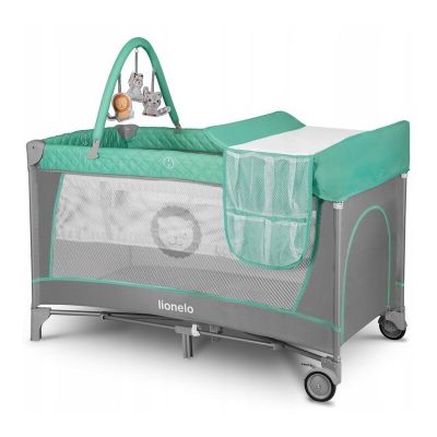 Lionelo - Patut pliant cu doua nivele Flower Cu arcada, 120x60 cm, Turcoaz BYNLO-FLOWER_TURQUOISE