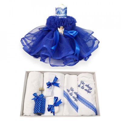 Pachet lumanare botez cu ingeras si trusou botez cu mesaj pentru Baieti cu decor albastru Denikos® 550 NKO2968