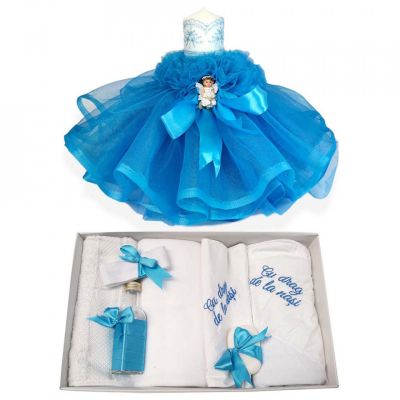 Set Trusou botez cu mesaj si lumanare cu Ingeras Baietel Denikos® 553 decor turcoaz - NKO2971