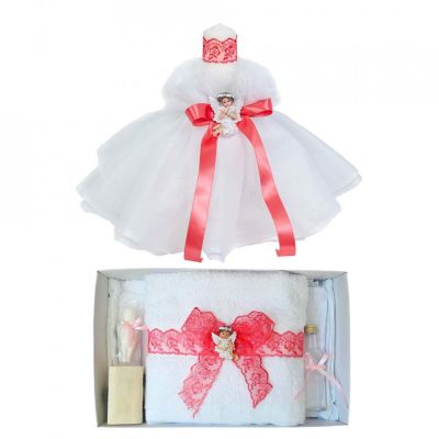 Pachet Lumanare pentru botez cu ingeras si Trusou botez decor Corai Denikos® 623 pentru Fete - NKO3041